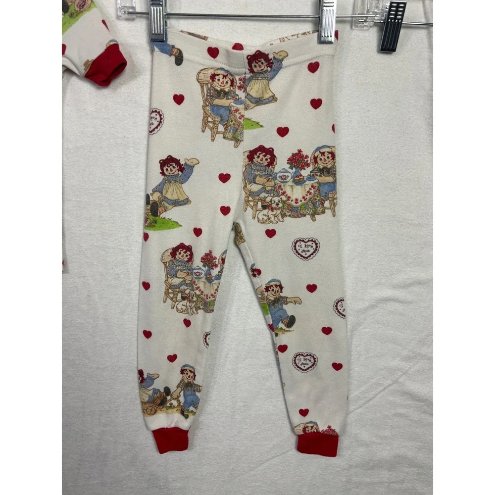 Vintage Kids Raggedy Ann Andy Pajama Set White Red Hearts Classic size 3t